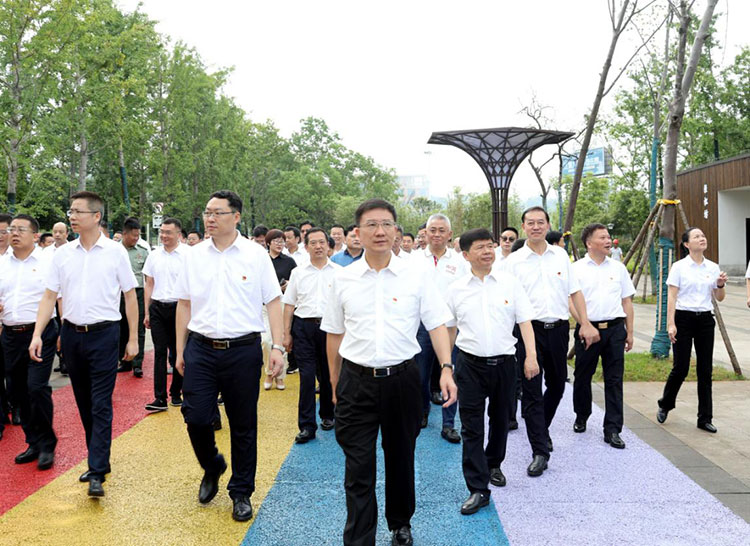 司董事長歐陽雁陪同全體領(lǐng)導(dǎo)及嘉賓參觀視察善卷紀念公園